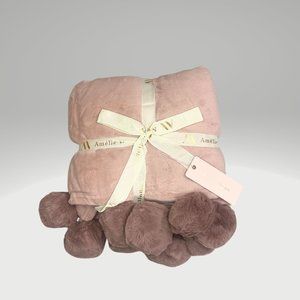 Amelie Home Throw Blanket with Pom Poms, 50x60 NWT